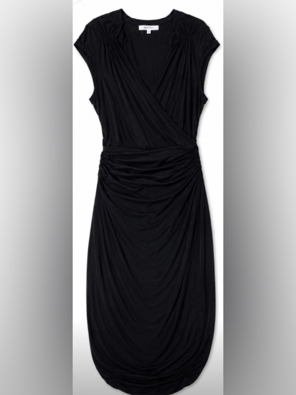 Bailey 44 Black Ruched Wrap Midi Dress